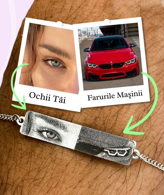 Brățară Premium cu Ochii Mașinii & Ai Tăi™ - Personalizată Fotogravată Din Argint