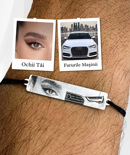 Brățară cu Ochii Mașinii & Ai Tăi™ - Personalizată Fotogravată Din Argint