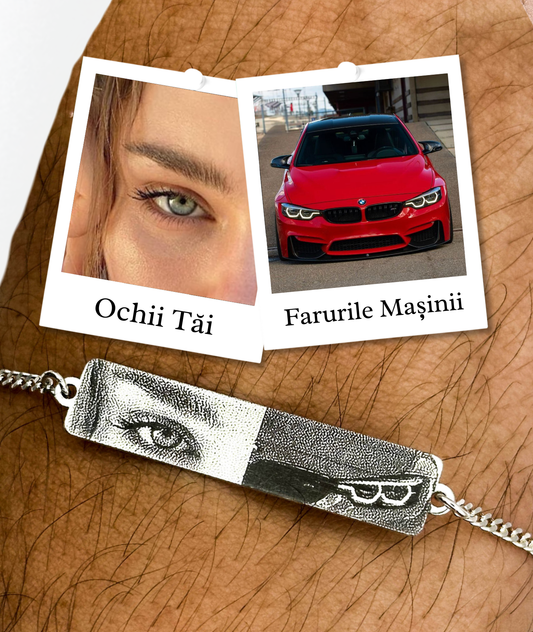 Brățară cu Ochii Mașinii & Ai Tăi™ - Personalizată Fotogravată Din Argint