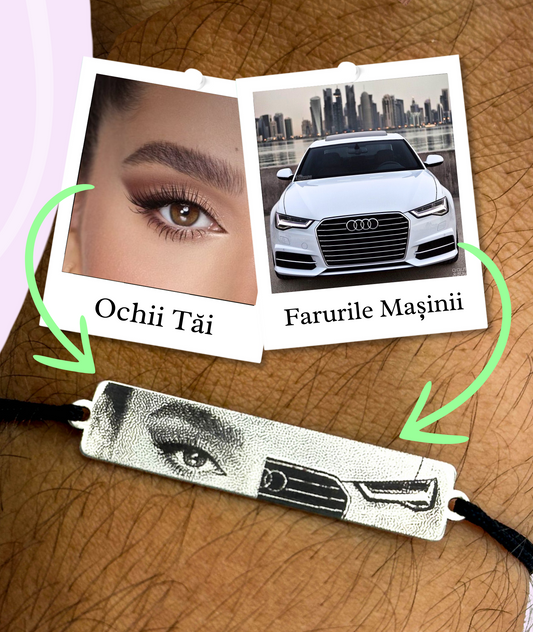 Brățară cu Ochii Mașinii & Ai Tăi™ - Personalizată Fotogravată Din Argint