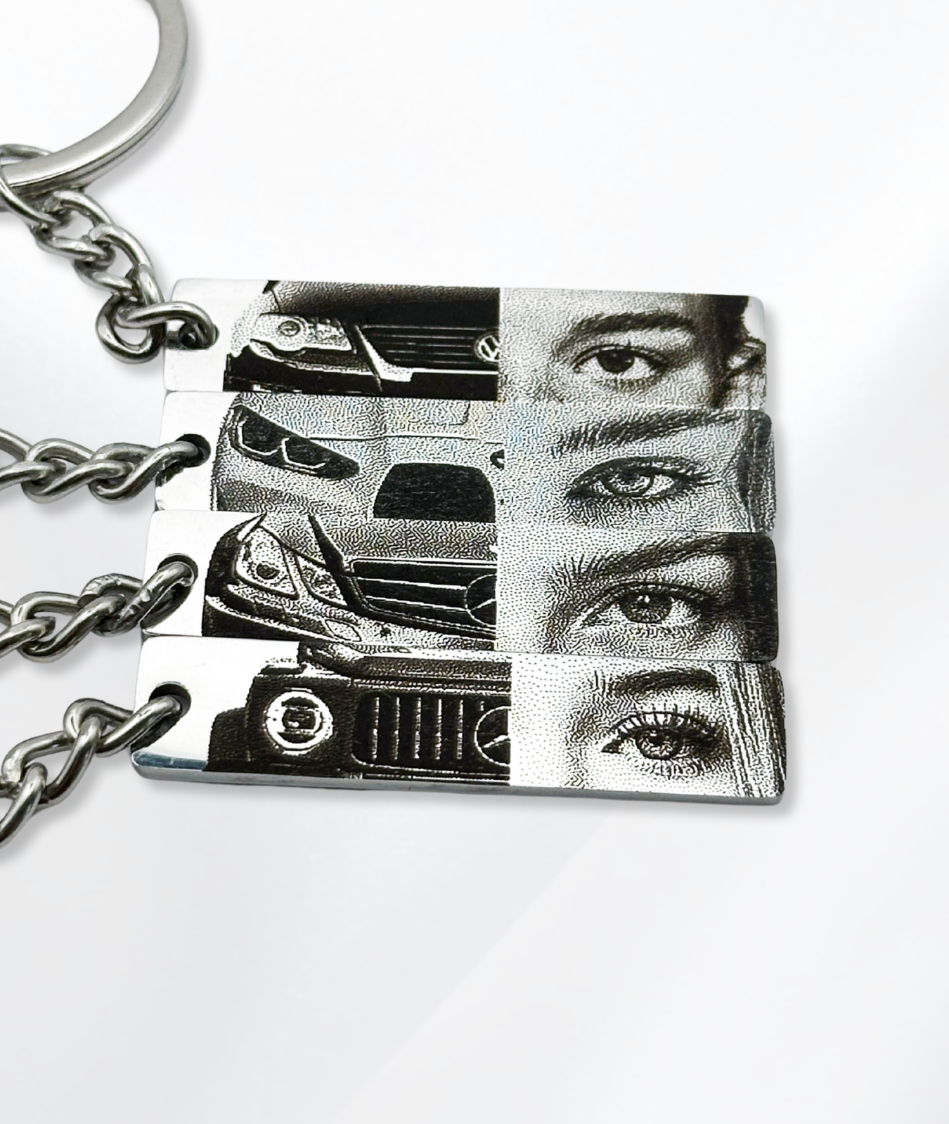 Breloc cu Ochii Mașinii & Ai Tăi™ - Personalizat și Fotogravat în Oțel