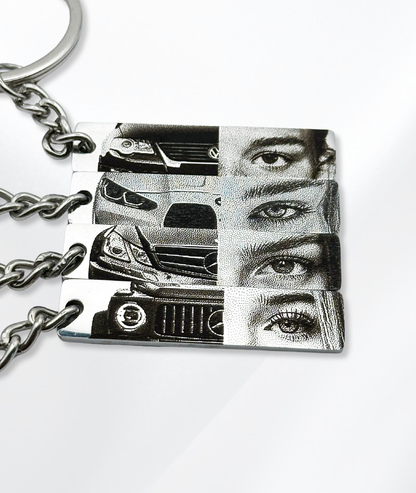 Breloc cu Ochii Mașinii & Ai Tăi™ - Personalizat și Fotogravat în Oțel