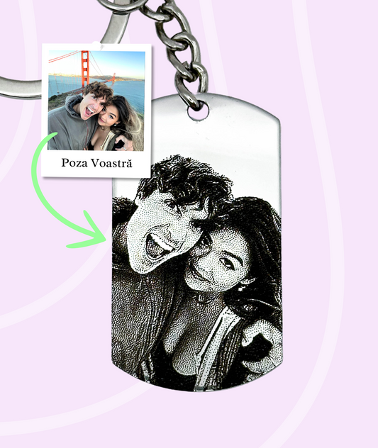 Breloc cu Poza Voastră™ - Personalizat și Fotogravat în Oțel