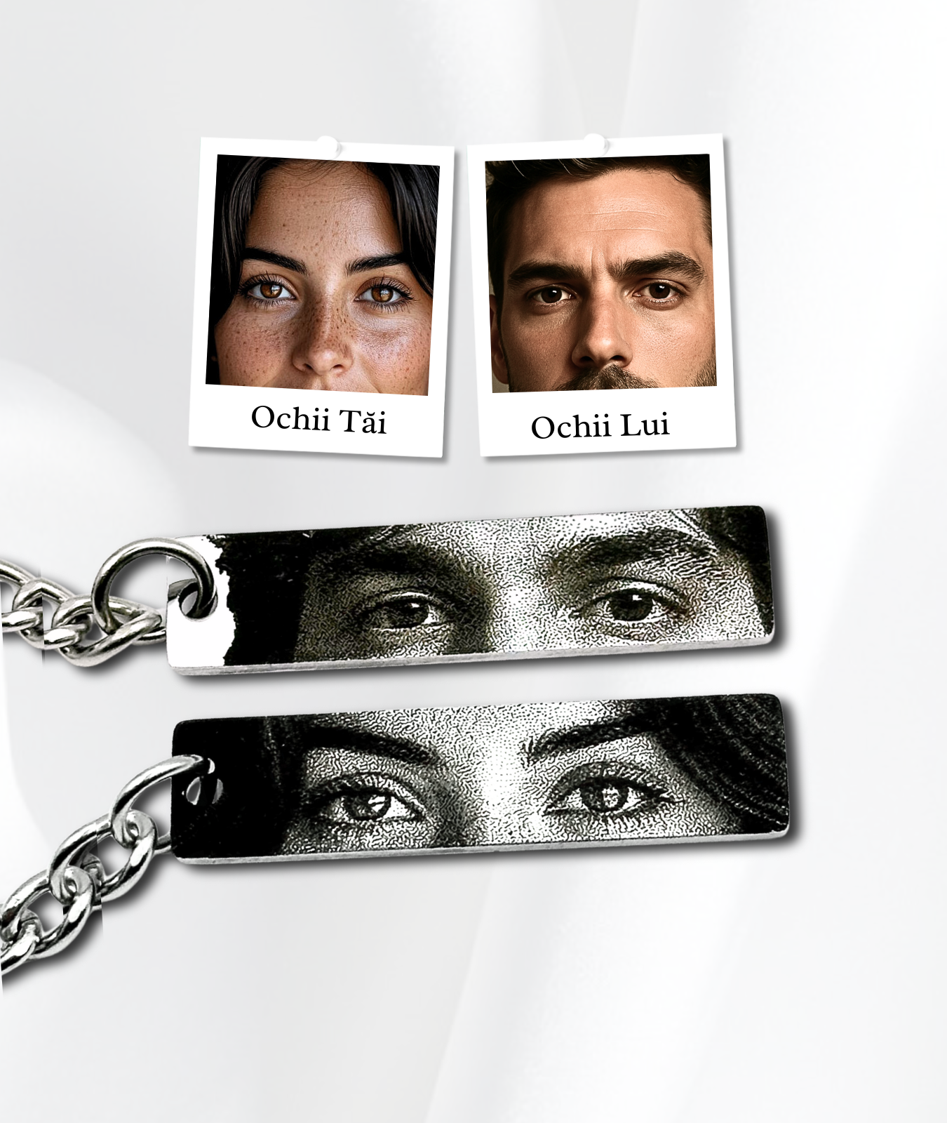 Breloc cu Ochii Tăi™ - Personalizat și Fotogravat în Oțel