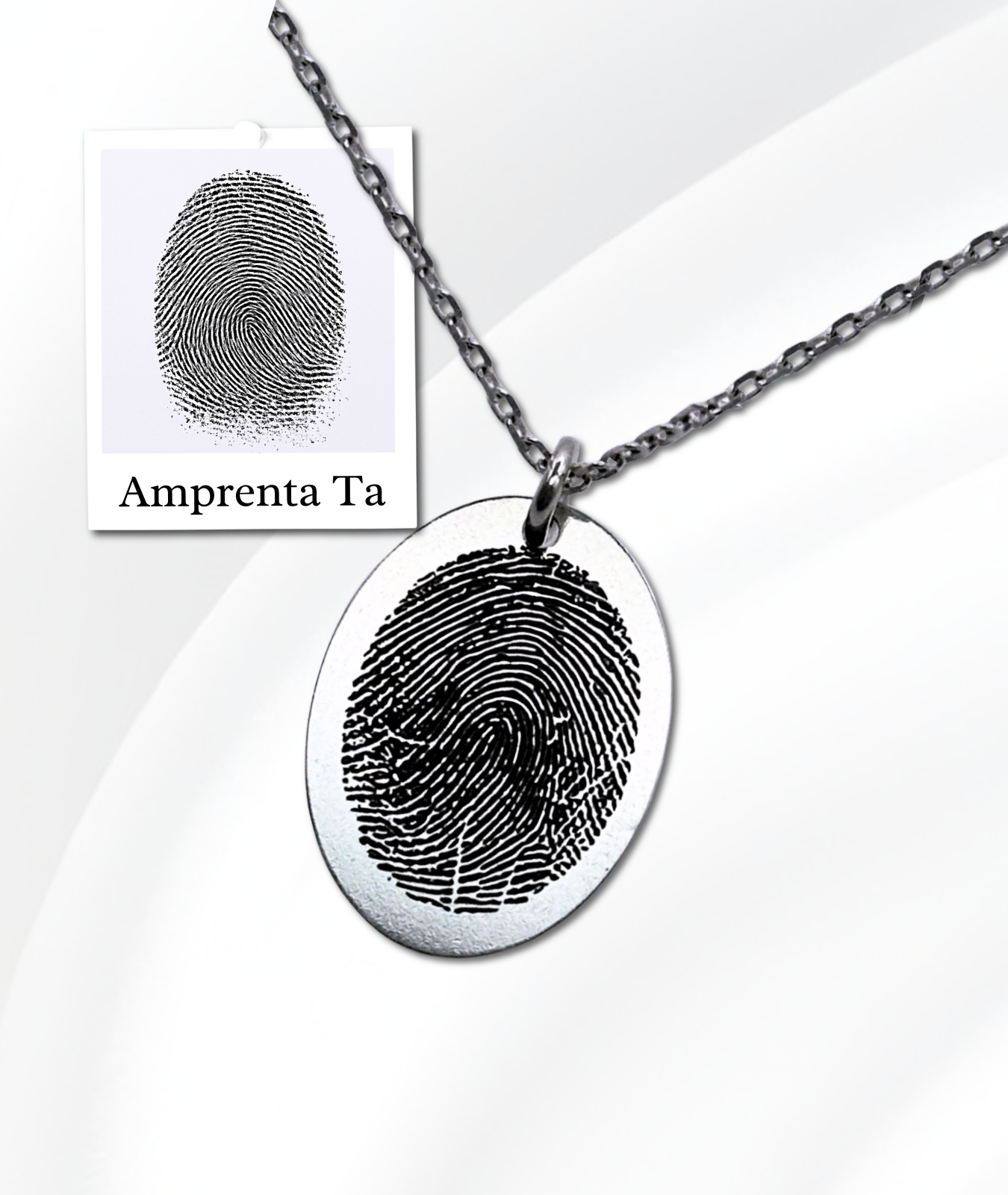 Lănțișor Argint Personalizat Oval - Amprenta Persoanei Iubite