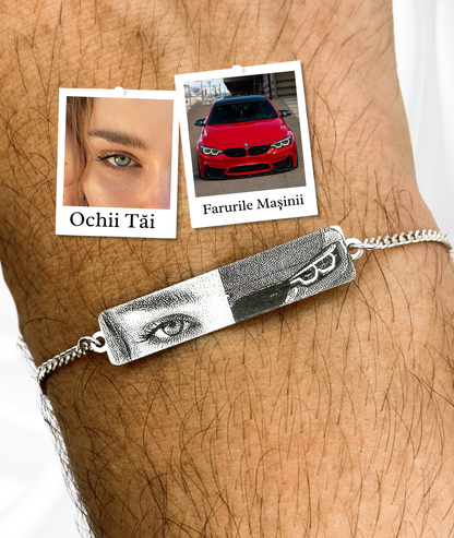 Brățară Premium cu Ochii Mașinii & Ai Tăi™ - Personalizată Fotogravată Din Argint