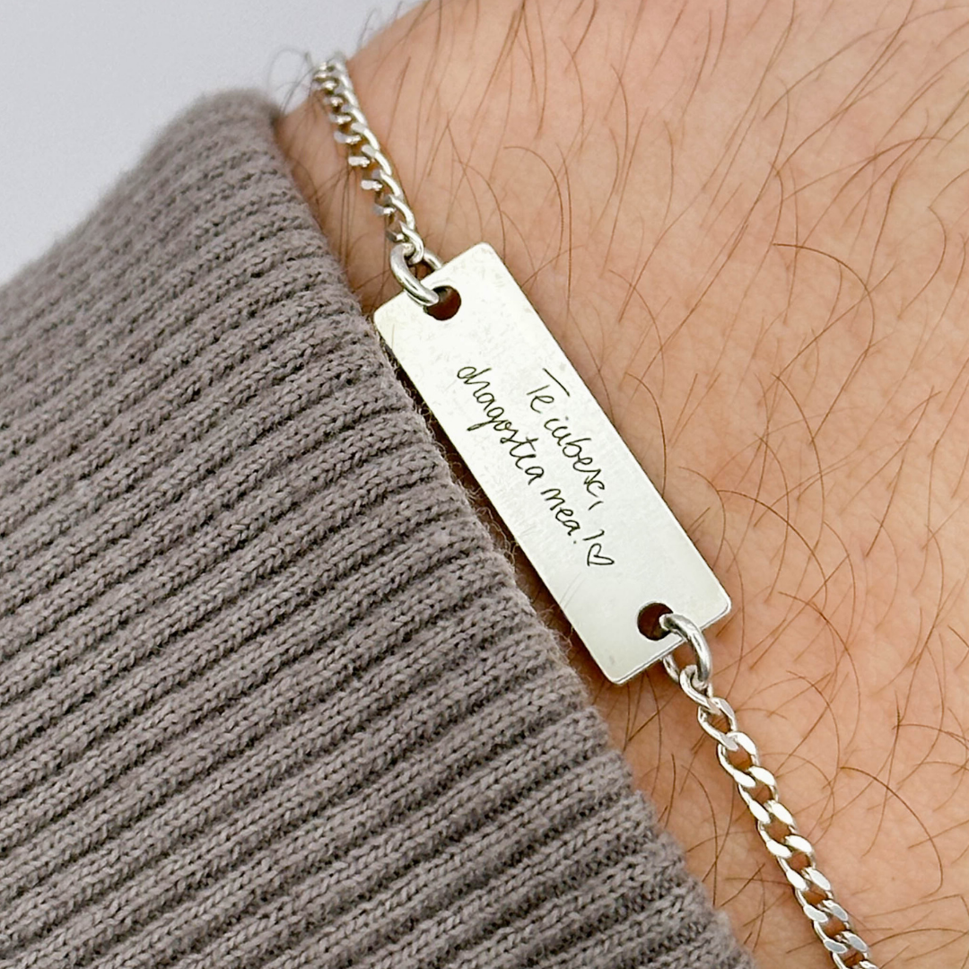 Brățară argint personalizată gravată cu scrisul tău de mână
